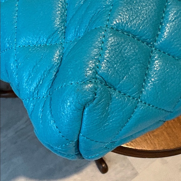 Kate Spade  satchel Crossbody bag Quilted leather Turquoise braided Chain Strap - Picture 9 of 16